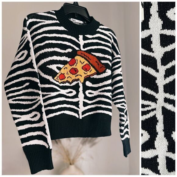 Zara Pizza Jacquard Sweater New - Picture 1 of 4